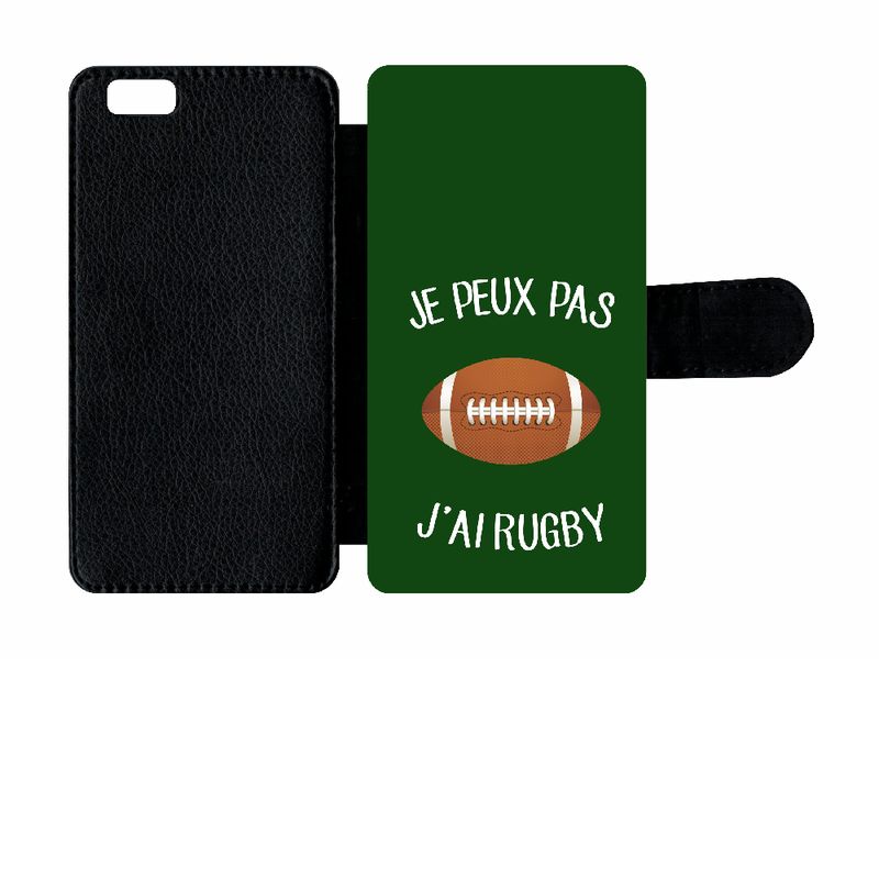 Etui A Rabat - Je Peux Pas J Ai Rugby Ballon Fond Vert - Compatible Avec Apple Iphone 6s - Simili-Cuir - Bord Noir