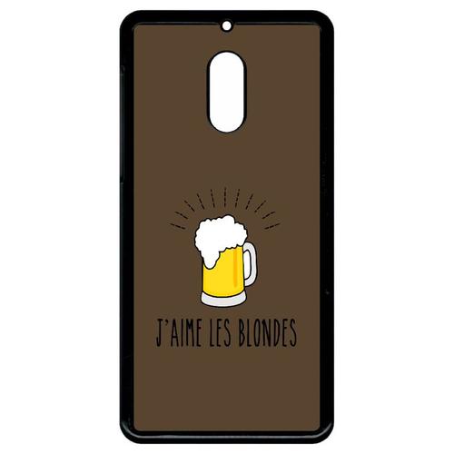 Coque Pour Smartphone - J Aime Les Blondes Biere Fond Brun - Compatible Avec Nokia 6 (2018) - Plastique - Bord Noir