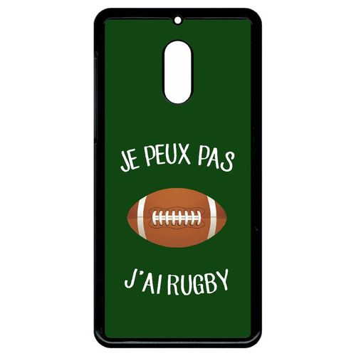 Coque Pour Smartphone - Je Peux Pas J Ai Rugby Ballon Fond Vert - Compatible Avec Nokia 6 (2018) - Plastique - Bord Noir