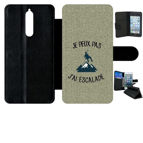 Etui A Rabat - Je Peux Pas J Ai Escalade Fond Texture Gris - Compatible Avec Nokia 8 - Simili-Cuir - Bord Noir