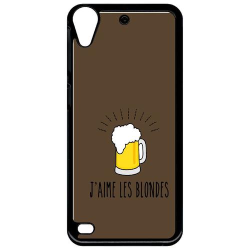 Coque Pour Smartphone - J Aime Les Blondes Biere Fond Brun - Compatible Avec Htc Desire 530 - Plastique - Bord Noir