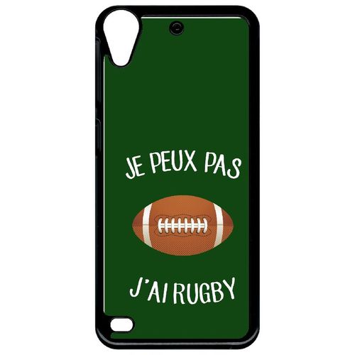 Coque Pour Smartphone - Je Peux Pas J Ai Rugby Ballon Fond Vert - Compatible Avec Htc Desire 530 - Plastique - Bord Noir