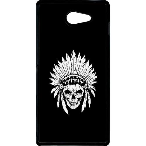 Coque Xperia M2 - Tete De Mort Coiffe Indienne Noir Et Blanc - Noir