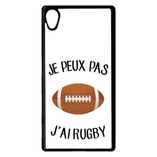 Coque Xperia Z5 - Je Peux Pas J Ai Rugby Ballon Fond Blanc - Noir