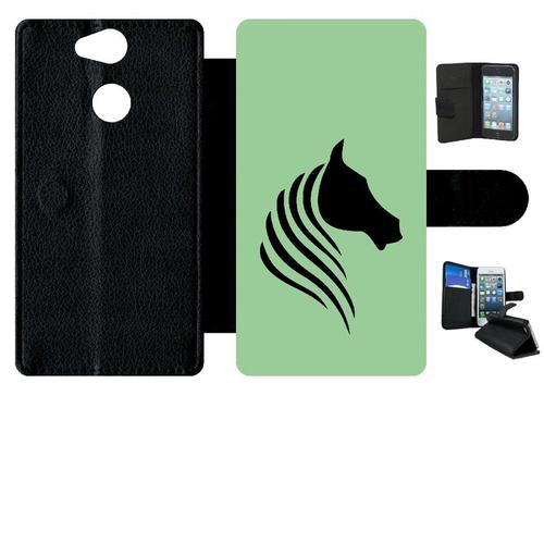 Etui A Rabat - Cheval Fond Vert - Compatible Avec Sony Xperia Xa2 - Simili-Cuir - Bord Noir