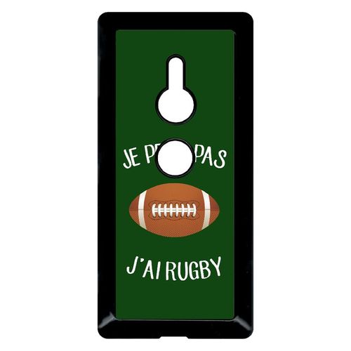 Coque Pour Smartphone - Je Peux Pas J Ai Rugby Ballon Fond Vert - Compatible Avec Sony Xperia Xz2 - Plastique - Bord Noir