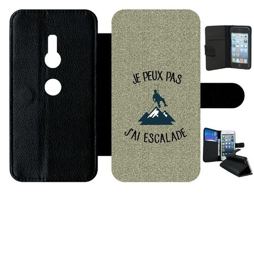 Etui A Rabat - Je Peux Pas J Ai Escalade Fond Texture Gris - Compatible Avec Sony Xperia Xz2 - Simili-Cuir - Bord Noir
