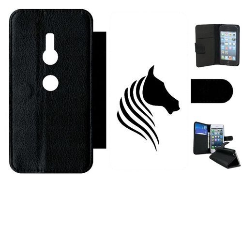 Etui A Rabat - Cheval Fond Blanc - Compatible Avec Sony Xperia Xz2 - Simili-Cuir - Bord Noir
