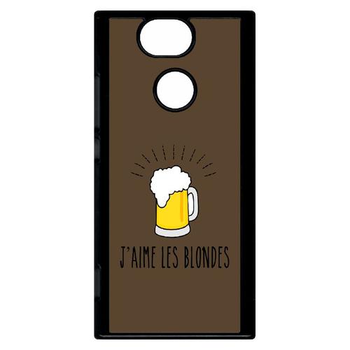 Coque Pour Smartphone - J Aime Les Blondes Biere Fond Brun - Compatible Avec Sony Xperia Xa2 - Plastique - Bord Noir