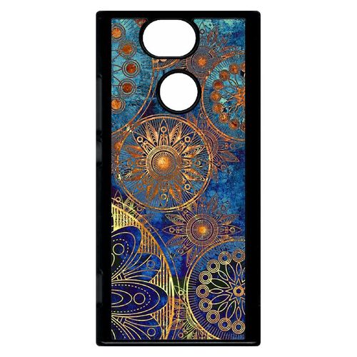 Coque Pour Smartphone - Ornements Or Et Bleu Nuit - Compatible Avec Sony Xperia Xa2 - Plastique - Bord Noir