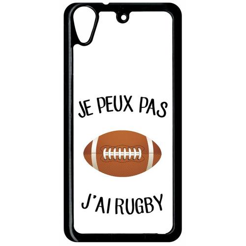 Coque Pour Smartphone - Je Peux Pas J Ai Rugby Ballon Fond Blanc - Compatible Avec Htc Desire 626 - Plastique - Bord Noir