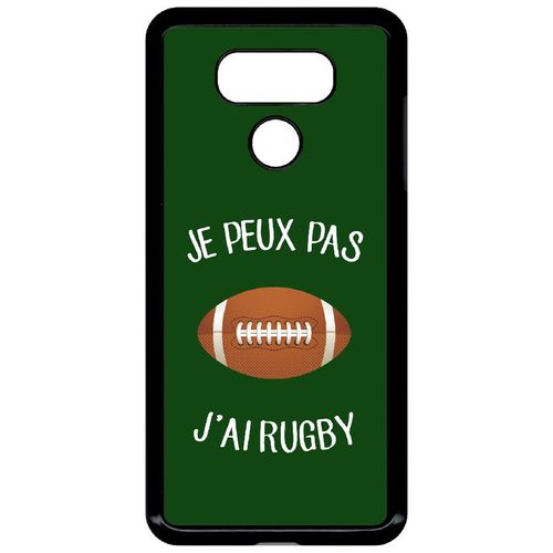 Coque Pour Smartphone - Je Peux Pas J Ai Rugby Ballon Fond Vert - Compatible Avec Lg G6 - Plastique - Bord Noir