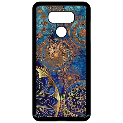 Coque Pour Smartphone - Ornements Or Et Bleu Nuit - Compatible Avec Lg G6 - Plastique - Bord Noir