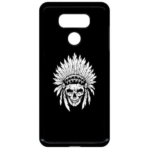 Coque Pour Smartphone - Tete De Mort Coiffe Indienne Noir Et Blanc - Compatible Avec Lg G6 - Plastique - Bord Noir