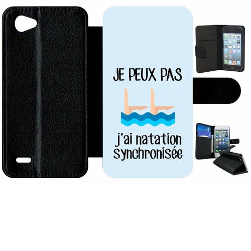 Etui A Rabat - Je Peux Pas J Ai Natation Synchronisee Fond Bleu - Compatible Avec Lg Q6 - Plastique - Bord Noir