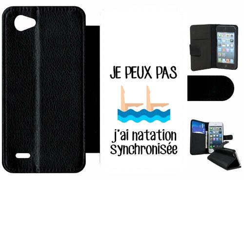 Etui A Rabat - Je Peux Pas J Ai Natation Synchronisee Fond Blanc - Compatible Avec Lg Q6 - Simili-Cuir - Bord Noir