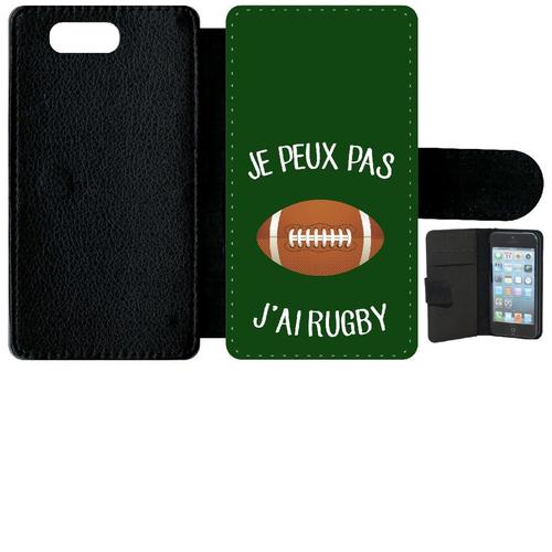 Etui À Rabat Xperia Z3 Compact - Je Peux Pas J Ai Rugby Ballon Fond Vert - Simili-Cuir - Noir