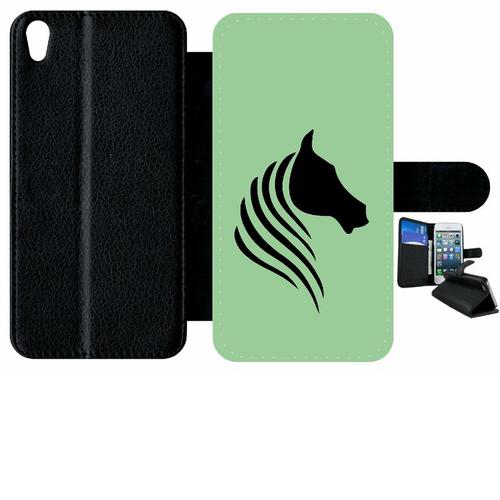 Etui À Rabat Xperia Xa - Cheval Fond Vert - Simili-Cuir - Noir