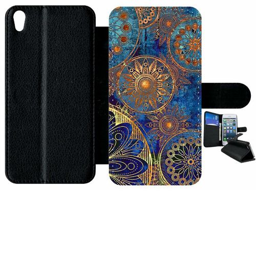 Etui À Rabat Xperia Xa - Ornements Or Et Bleu Nuit - Simili-Cuir - Noir