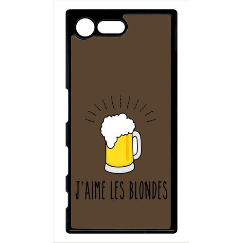 Coque Xperia X Compact - J Aime Les Blondes Biere Fond Brun - Noir