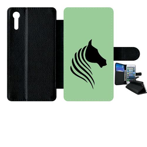 Etui À Rabat Xperia Xz - Cheval Fond Vert - Simili-Cuir - Noir