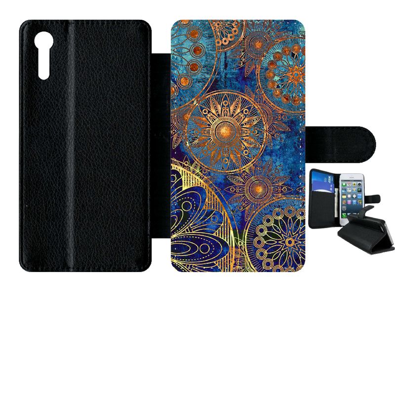 Etui À Rabat Xperia Xz - Ornements Or Et Bleu Nuit - Simili-Cuir - Noir