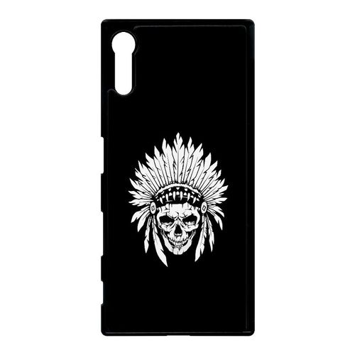 Coque Xperia Xz - Tete De Mort Coiffe Indienne Noir Et Blanc - Noir