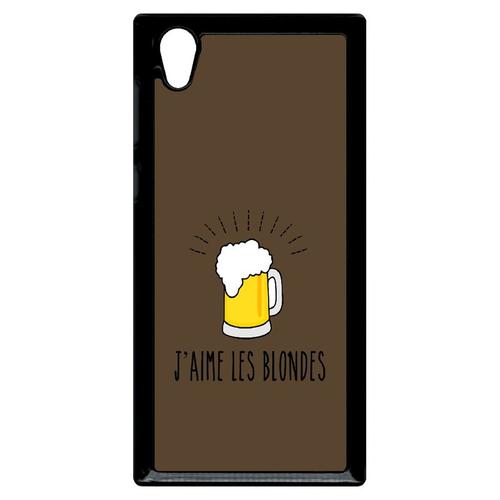 Coque Pour Smartphone - J Aime Les Blondes Biere Fond Brun - Compatible Avec Sony Xperia L1 - Plastique - Bord Noir