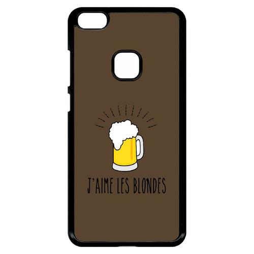 Coque Pour Smartphone - J Aime Les Blondes Biere Fond Brun - Compatible Avec Huawei Ascend P10 Lite - Plastique - Bord Noir