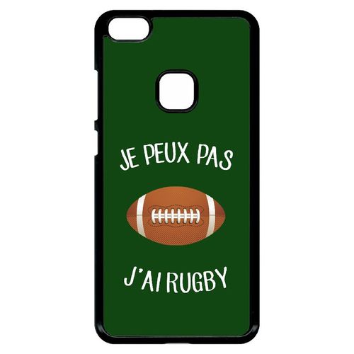 Coque Pour Smartphone - Je Peux Pas J Ai Rugby Ballon Fond Vert - Compatible Avec Huawei Ascend P10 Lite - Plastique - Bord Noir