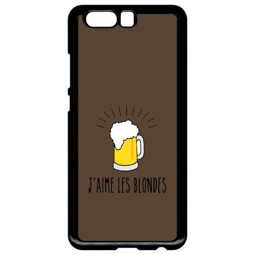 Coque Pour Smartphone - J Aime Les Blondes Biere Fond Brun - Compatible Avec Huawei Ascend P10+ - Plastique - Bord Noir