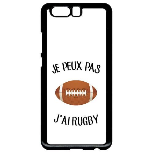 Coque Pour Smartphone - Je Peux Pas J Ai Rugby Ballon Fond Blanc - Compatible Avec Huawei Ascend P10+ - Plastique - Bord Noir