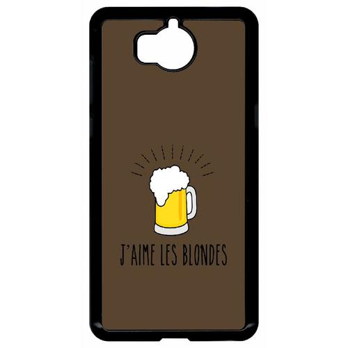 Coque Pour Smartphone - J Aime Les Blondes Biere Fond Brun - Compatible Avec Huawei Y5 (2017) - Plastique - Bord Noir