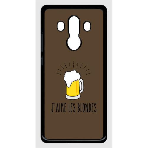 Coque Pour Smartphone - J Aime Les Blondes Biere Fond Brun - Compatible Avec Huawei Mate 10 Pro - Plastique - Bord Noir