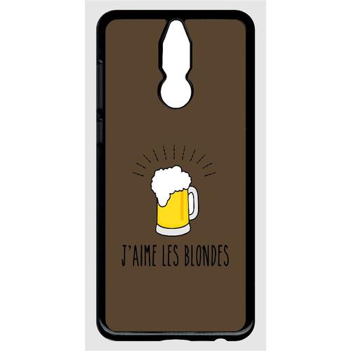 Coque Pour Smartphone - J Aime Les Blondes Biere Fond Brun - Compatible Avec Huawei Mate 10 Lite - Plastique - Bord Noir