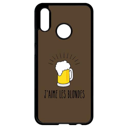 Coque Pour Smartphone - J Aime Les Blondes Biere Fond Brun - Compatible Avec Huawei P20 Lite - Plastique - Bord Noir