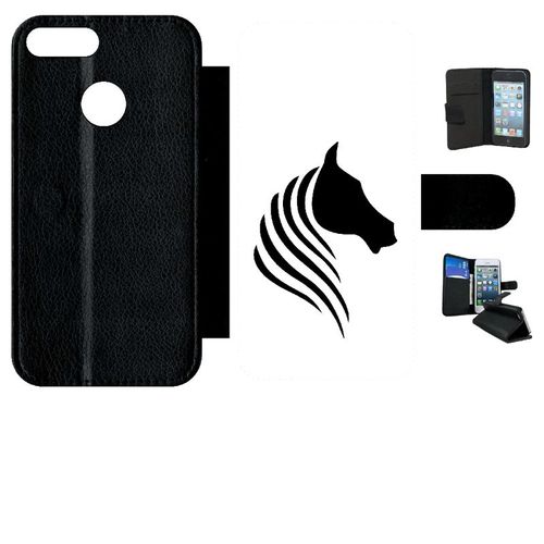Etui A Rabat - Cheval Fond Blanc - Compatible Avec Honor 9 Lite - Simili-Cuir - Bord Noir