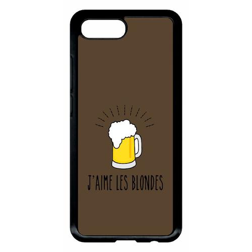 Coque Pour Smartphone - J Aime Les Blondes Biere Fond Brun - Compatible Avec Honor 10 - Plastique - Bord Noir