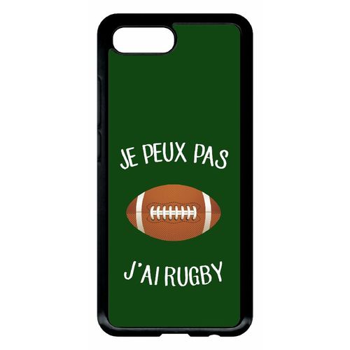 Coque Pour Smartphone - Je Peux Pas J Ai Rugby Ballon Fond Vert - Compatible Avec Honor 10 - Plastique - Bord Noir