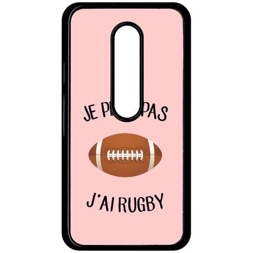 Coque Pour Smartphone - Je Peux Pas J Ai Rugby Ballon Fond Rose - Compatible Avec Motorola Moto G (3rd Gen) - Plastique - Bord Noir