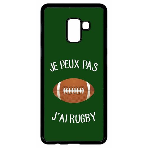 Coque Galaxy A8+ (2018) - Je Peux Pas J Ai Rugby Ballon Fond Vert - Noir