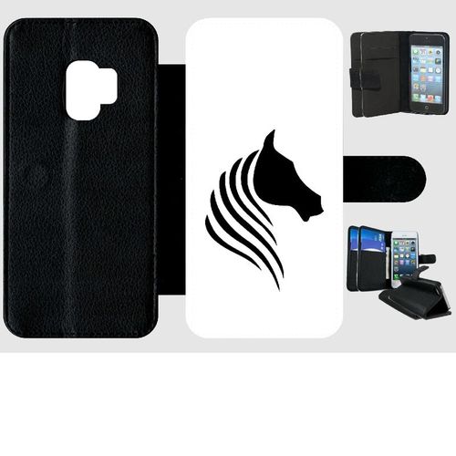 Etui A Rabat - Cheval Fond Blanc - Compatible Avec Samsung Galaxy S9 - Plastique - Bord Noir