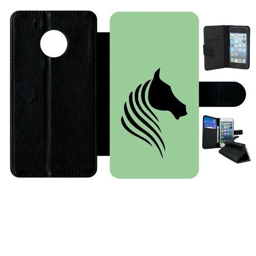 Etui A Rabat - Cheval Fond Vert - Compatible Avec Motorola Moto G5 - Simili-Cuir - Bord Noir