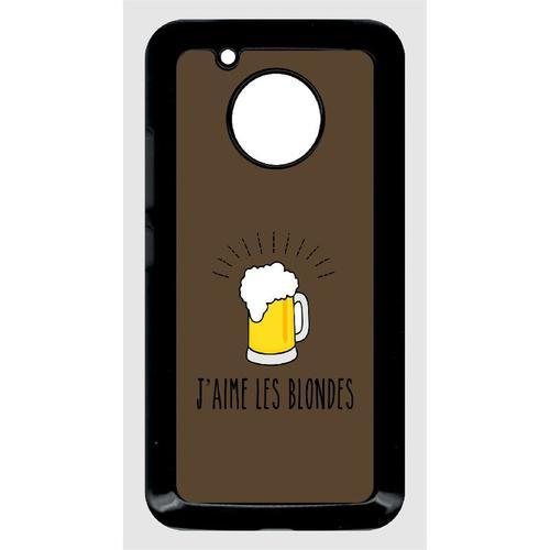 Coque Pour Smartphone - J Aime Les Blondes Biere Fond Brun - Compatible Avec Motorola Moto G5 - Plastique - Bord Noir
