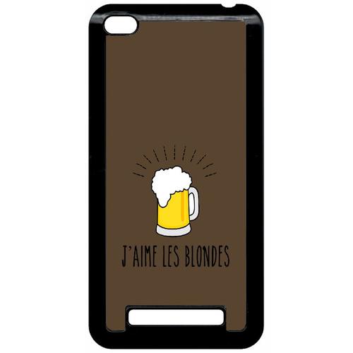 Coque Pour Smartphone - J Aime Les Blondes Biere Fond Brun - Compatible Avec Xiaomi Redmi 4a - Plastique - Bord Noir