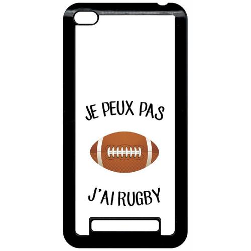 Coque Pour Smartphone - Je Peux Pas J Ai Rugby Ballon Fond Blanc - Compatible Avec Xiaomi Redmi 4a - Plastique - Bord Noir