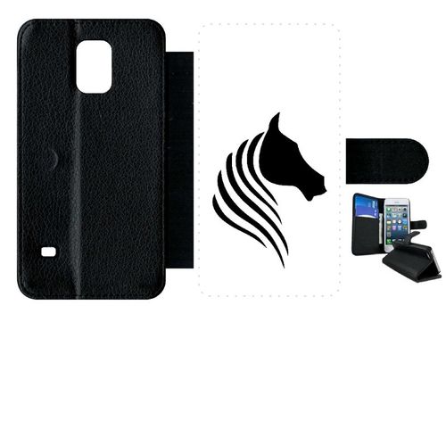 Etui A Rabat - Cheval Fond Blanc - Compatible Avec Samsung Galaxy S5 - Simili-Cuir - Bord Noir