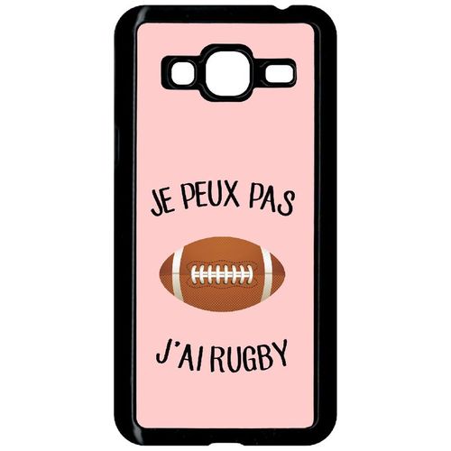 Coque Pour Smartphone - Je Peux Pas J Ai Rugby Ballon Fond Rose - Compatible Avec Samsung Galaxy J3 (2015) - Plastique - Bord Noir