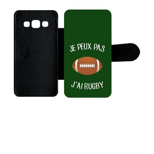 Etui A Rabat - Je Peux Pas J Ai Rugby Ballon Fond Vert - Compatible Avec Samsung Galaxy A3 (2015) - Plastique - Bord Noir