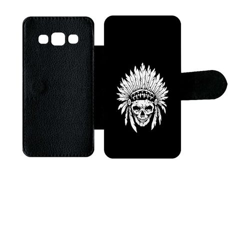 Etui A Rabat - Tete De Mort Coiffe Indienne Noir Et Blanc - Compatible Avec Samsung Galaxy A3 (2015) - Plastique - Bord Noir